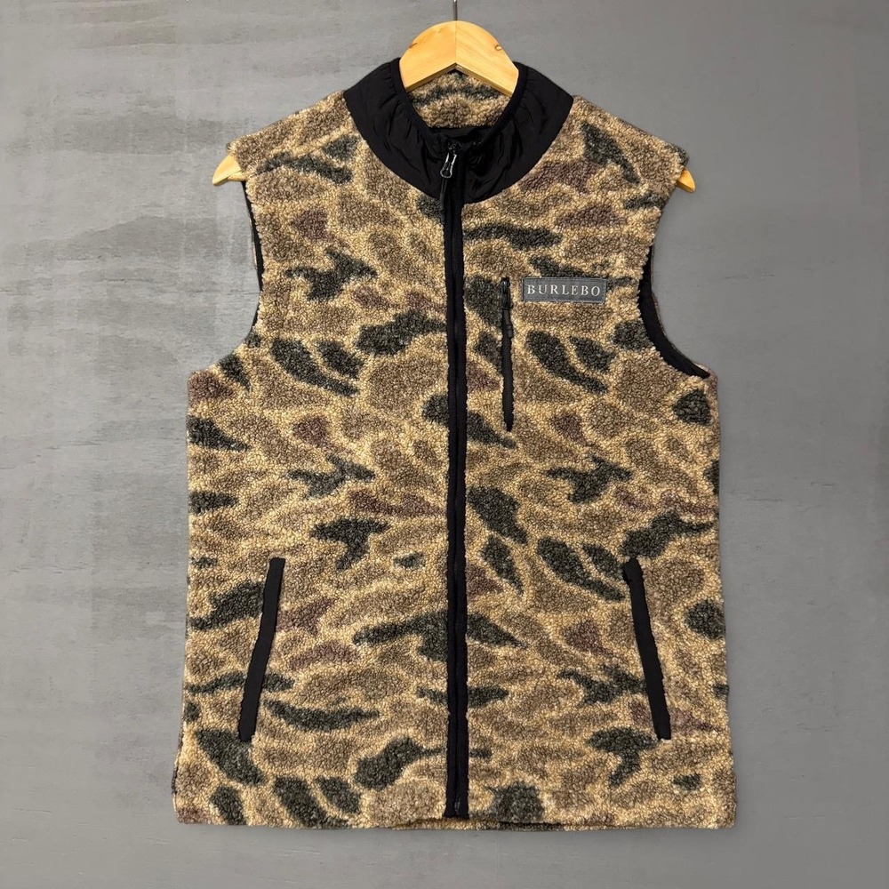 Burlebo Sherpa Fleece Vest Camo Full Zip Outdoor Hunting Brown Small